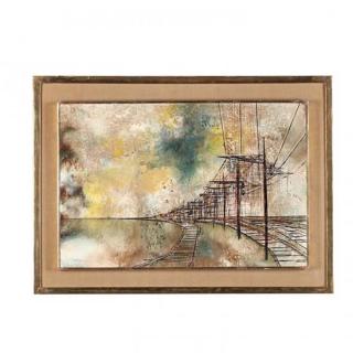 Appraisal: Leonardo Nierman b Railroad Tracks oil on Masonite signed and