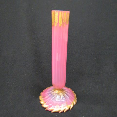 Appraisal: Victorian Cranberry Opalescent Art Glass Vase ribbed gold trim excellent