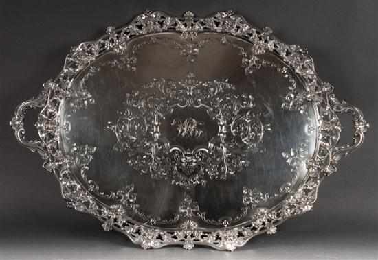 Appraisal: Victorian Renaissance Revival silver-plated two-handled tea tray probably Sheffield fourth