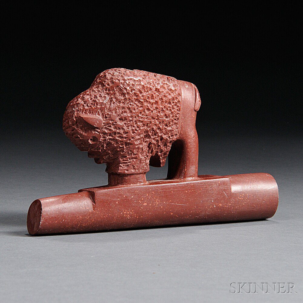 Appraisal: Plains Buffalo Effigy Catlinite Pipe Bowl c mid- th century