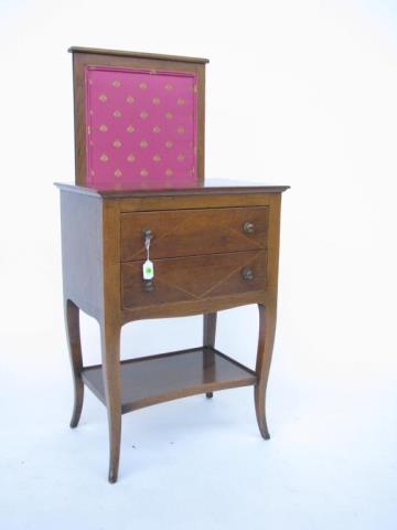 Appraisal: Two-drawer washstand valet banded walnut with fabric covered adjustable height