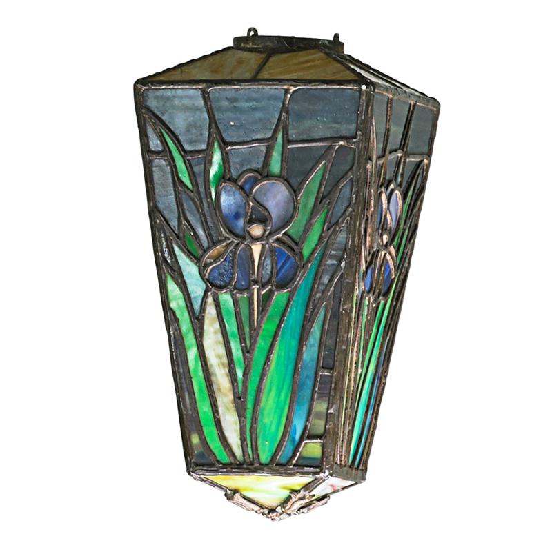 Appraisal: ARTS AND CRAFTS LEADED GLASS FIXTURE Iris floral design th