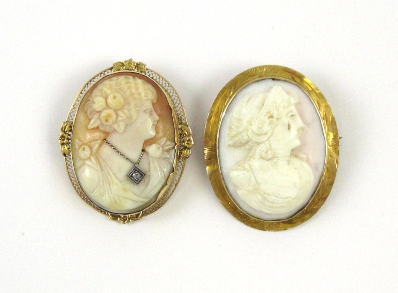 Appraisal: TWO VICTORIAN CAMEO BROOCHES both having a carved busts of