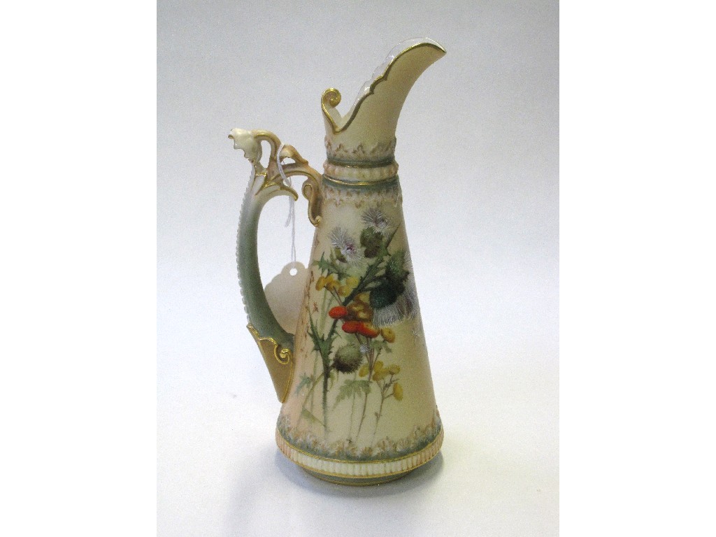 Appraisal: Royal Worcester ewer finely painted with flowers on a blush