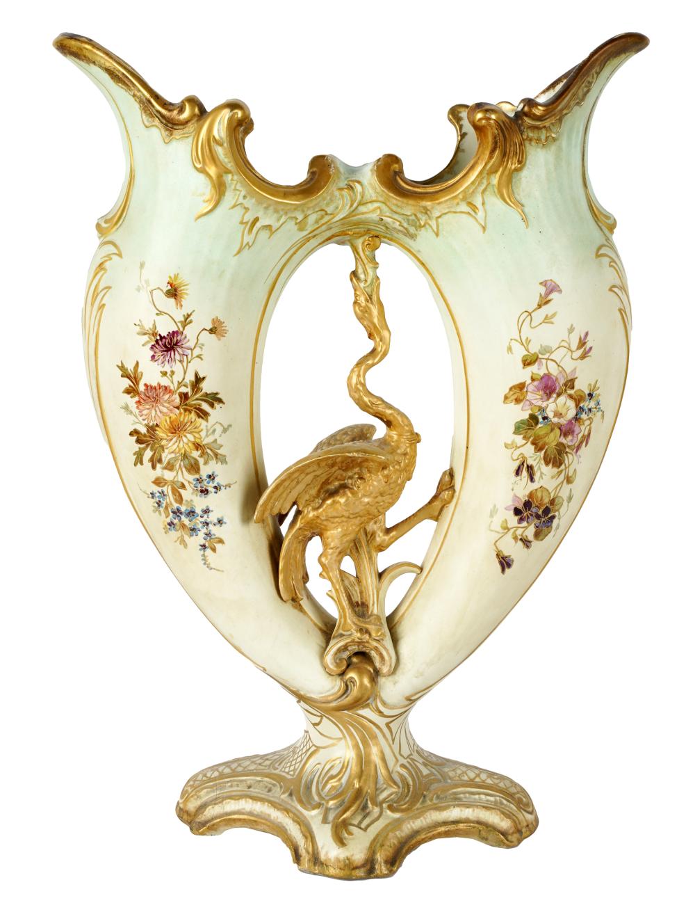 Appraisal: HAND-PAINTED PORCELAIN DOUBLE VASEunsigned decorated with trailing flowers and gilt