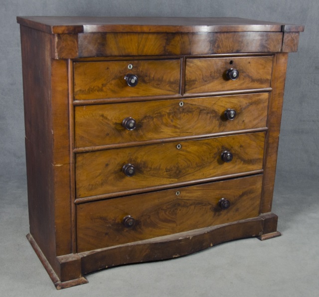 Appraisal: Folky Empire Chest of DrawersHaving overhanging serpentine drawer with conforming