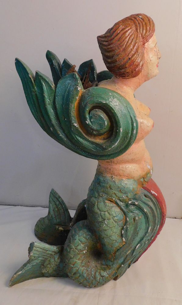 Appraisal: ANTIQUE MERMAID SHIP FIGUREHEAD Large th century carved and painted