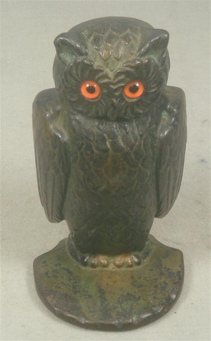 Appraisal: Cast iron doorstop brown hollow owl with glass eyes no