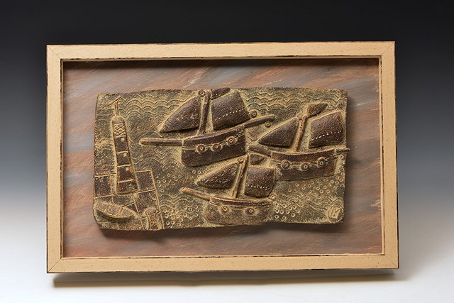 Appraisal: John Maltby British b 'Entering Harbour' wall plaqueimpressed potter's seal