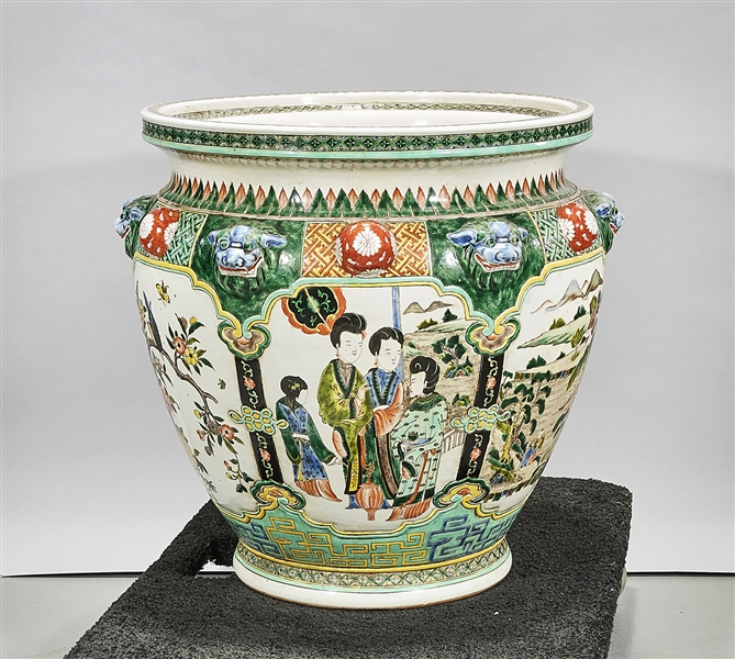 Appraisal: Chinese enameled porcelain jardiniere depicting scenes with figures landscapes and