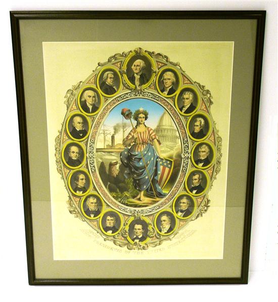 Appraisal: Feusier Bouclet chromolithograph showing ring of oval portraits of American