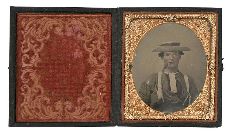 Appraisal: Occupational Ambrotype sixth plate in leatherette case - Provenance A