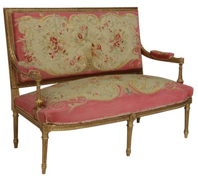 Appraisal: French Louis XVI style giltwood salon settee sofa th c