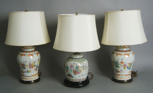 Appraisal: Three Chinese export porcelain table lamps