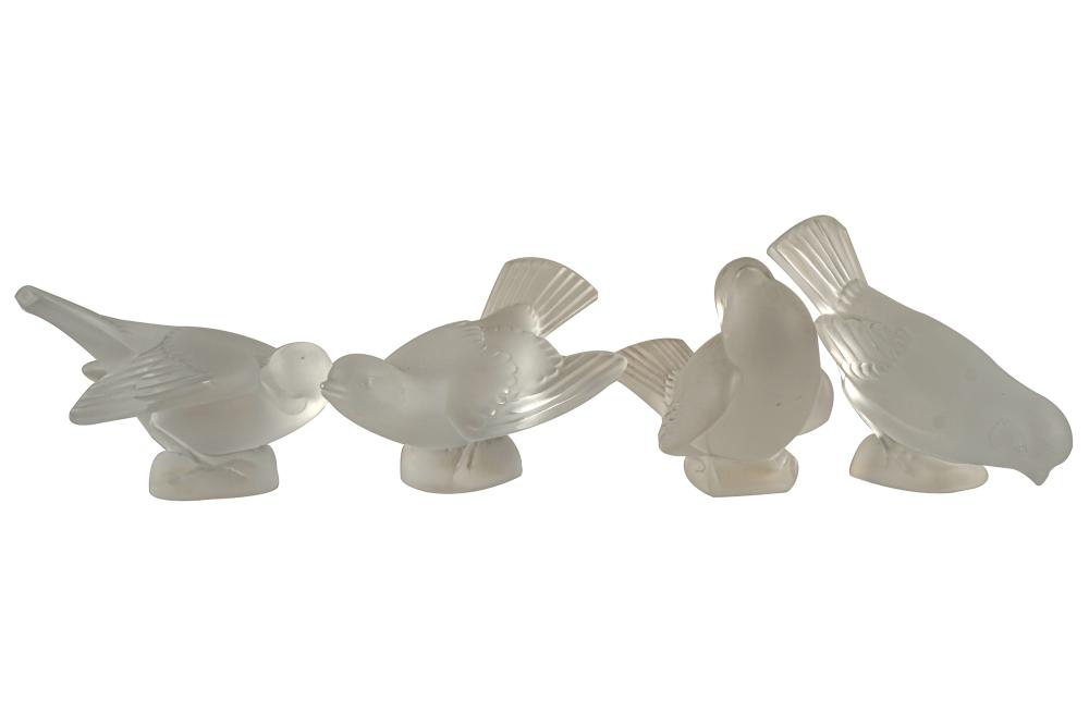 Appraisal: FOUR LALIQUE FROSTED GLASS BIRD FIGURINESeach signed Lalique France with