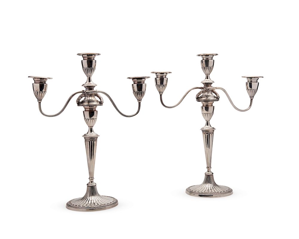 Appraisal: Pair of GORHAM Weighted Silver Three Light Candelabra Pair of