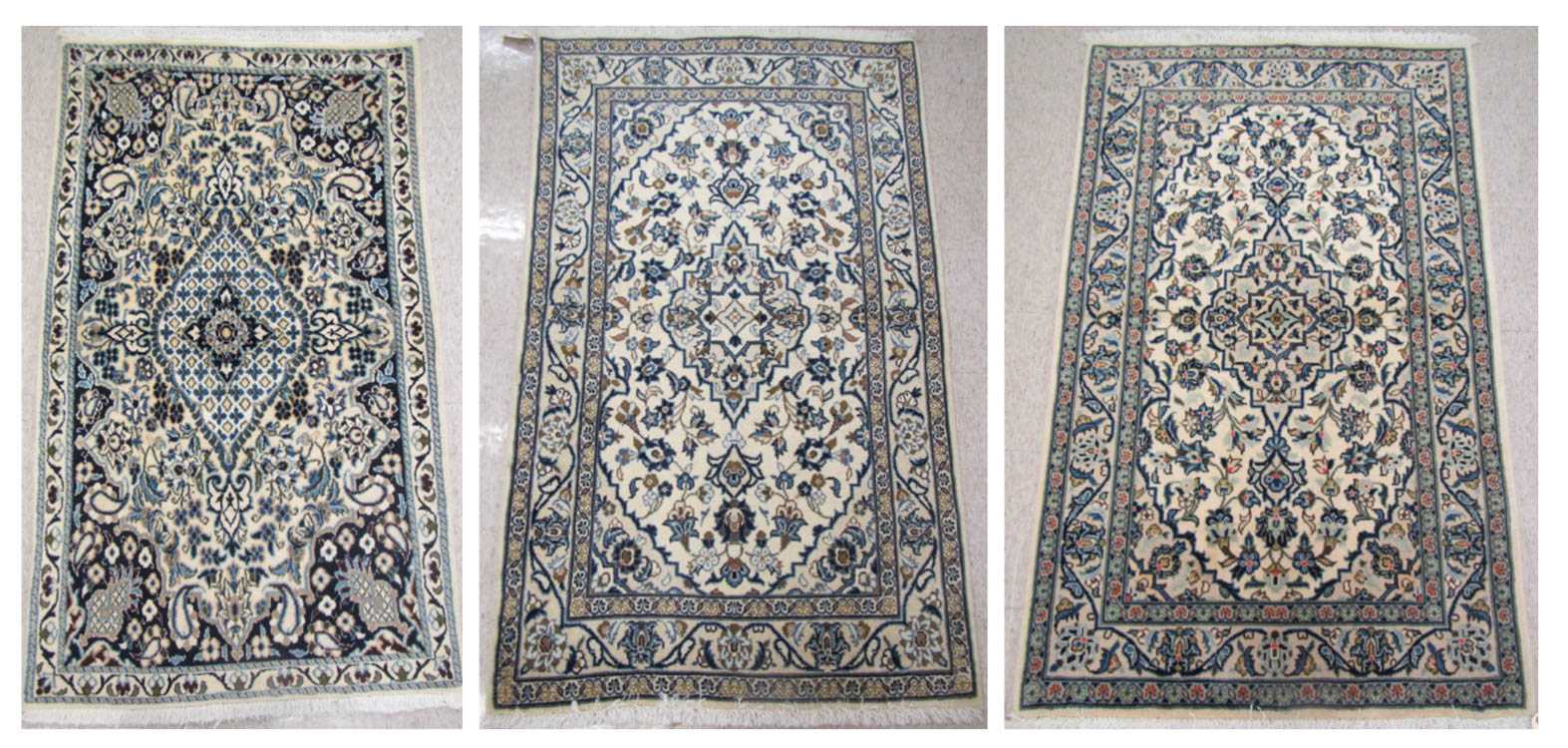 Appraisal: THREE PERSIAN NAIN AREA RUGS Isfahan Province central Iran floral