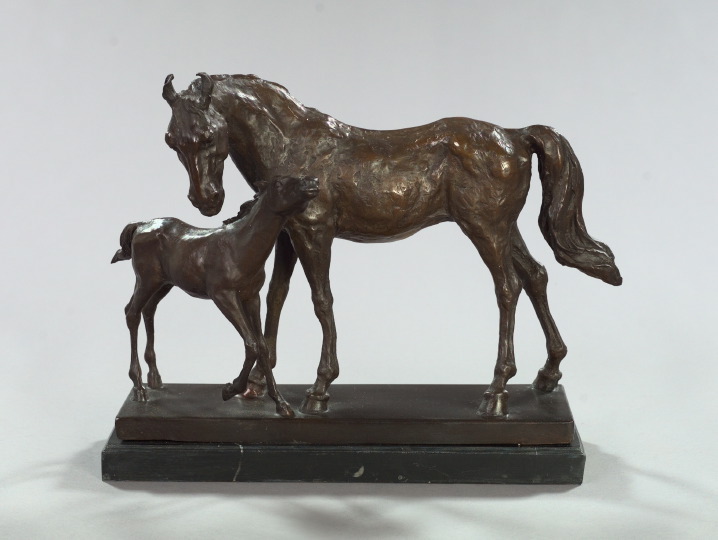 Appraisal: French Patinated Bronze Equine Group of a Stallion and Colt