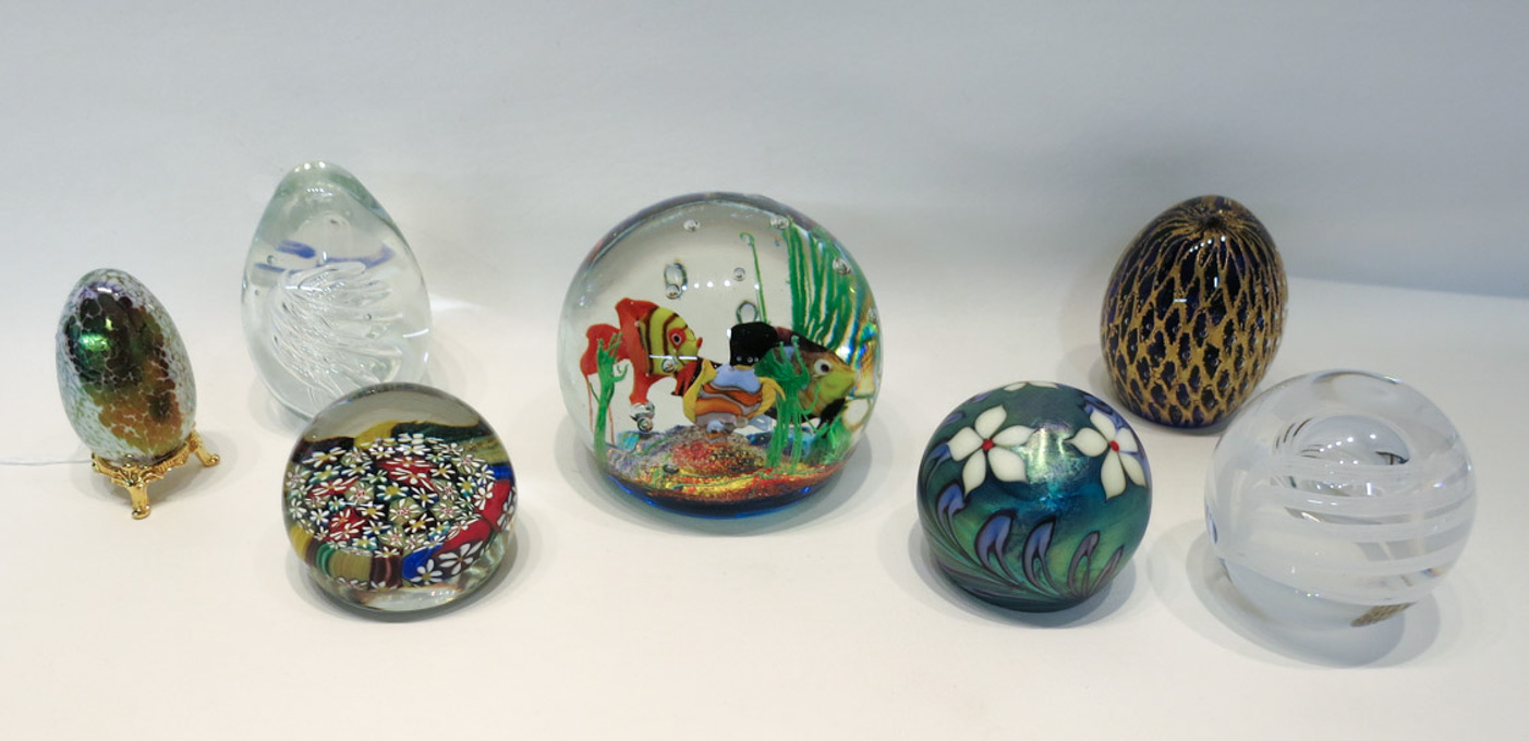 Appraisal: COLLECTION OF SEVEN ART GLASS PAPER WEIGHTS including various patterns