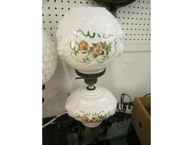 Appraisal: Milk Glass Banquet Lamp blown out roses and handpainted flowers