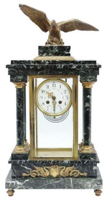 Appraisal: French Empire style portico clock late th c green marble