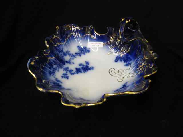 Appraisal: La Bella Flow Blue Ironstone Bowl scalloped handled gold trim