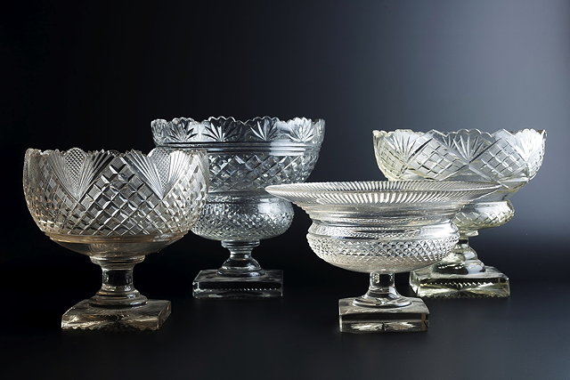 Appraisal: A TH CENTURY CUT GLASS PEDESTAL BOWL with hobnail and