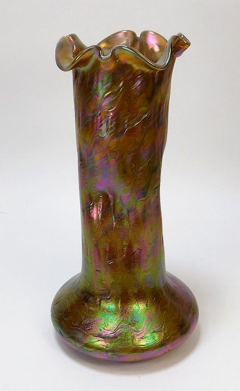 Appraisal: Kralik Draped Bohemian Art Glass Vase Bohemia th Century Frilled