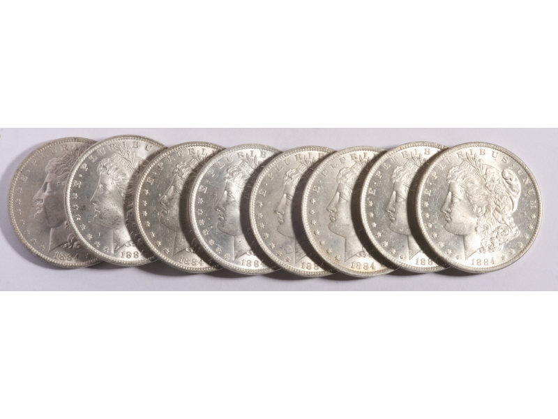 Appraisal: Eight BU -O Morgan Silver Dollars fresh surfaces with much