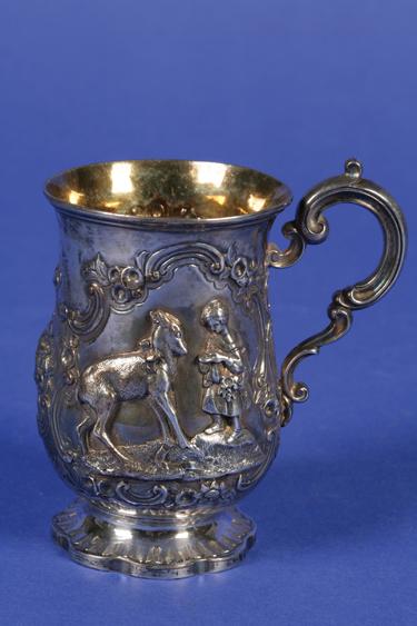 Appraisal: A VICTORIAN CHRISTENING MUG of baluster form with a scroll