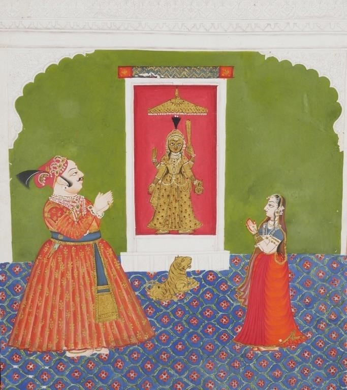 Appraisal: Antique Indian gouache painting of the emperor with a pet