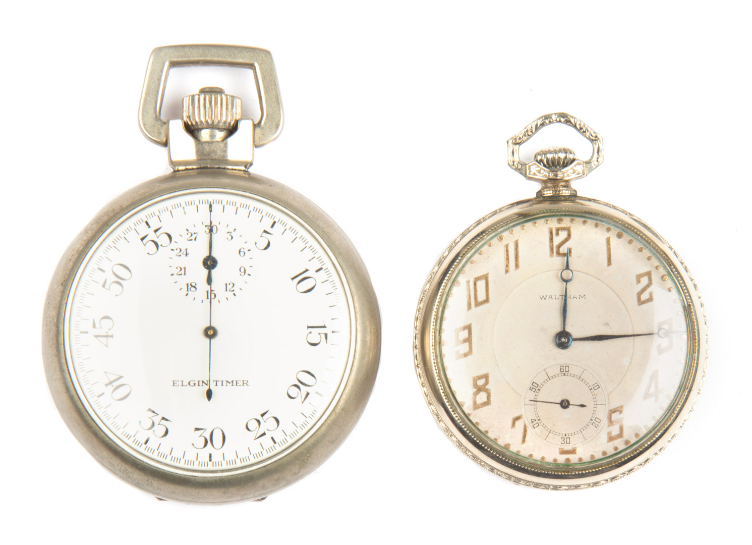 Appraisal: An Elgin Stop Watch and a Waltham Pocket Watch K