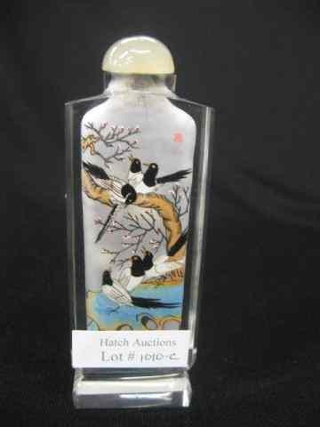 Appraisal: Chinese Snuff Bottle reverse painting of black white birds ''