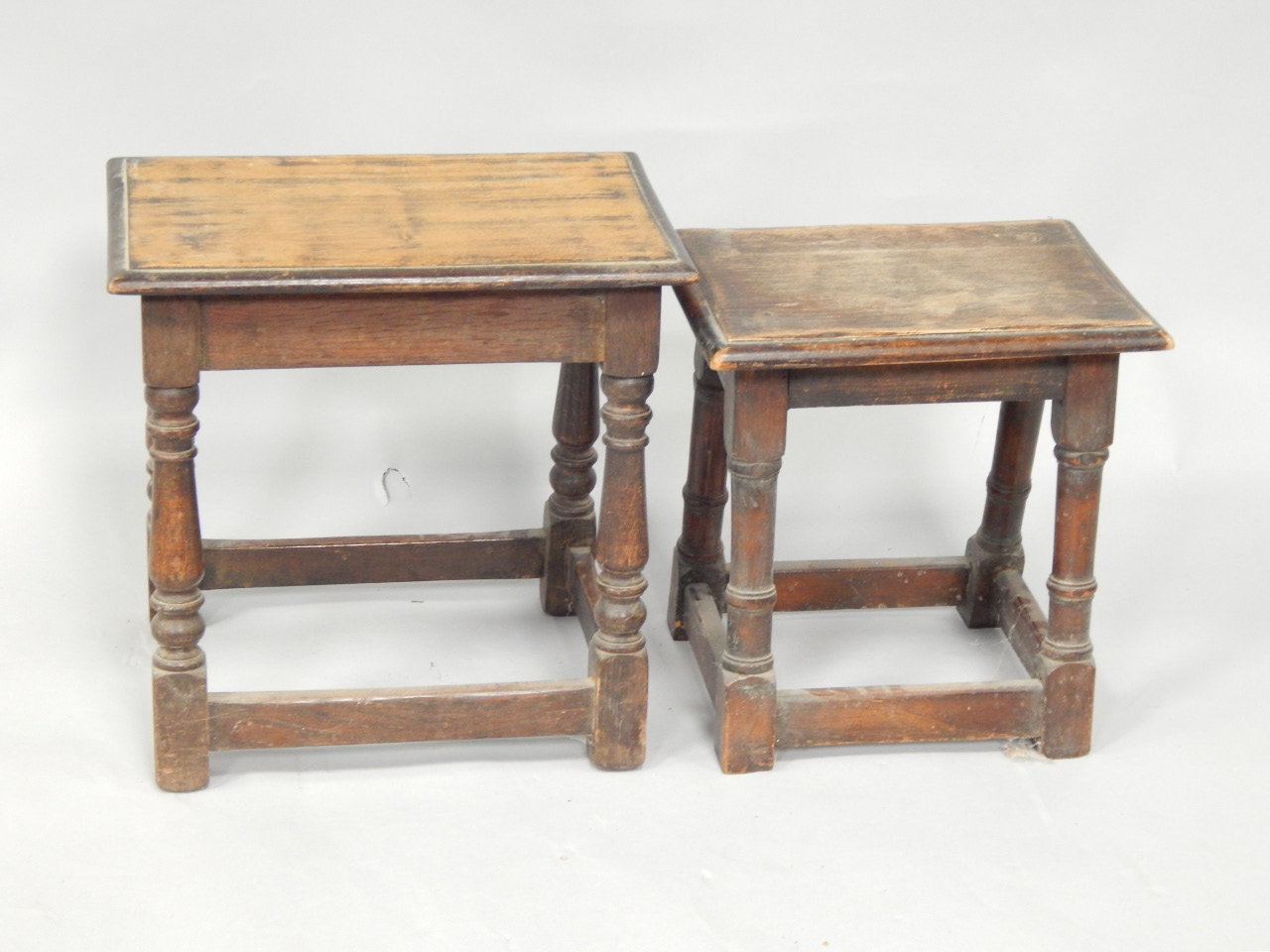 Appraisal: Two oak joint stools or tables with rectangular tops and