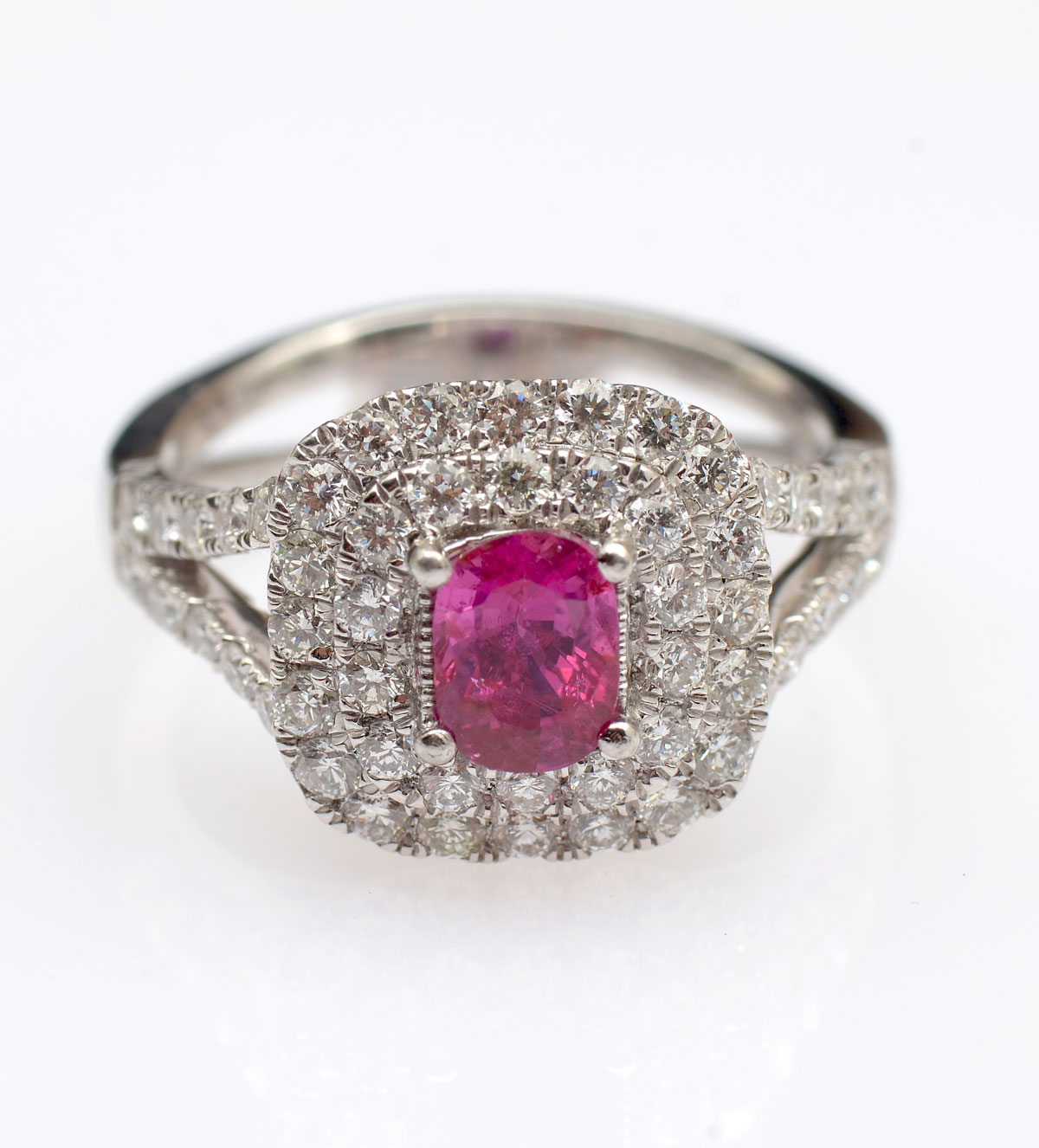 Appraisal: PLATINUM CT UNHEATED RUBY DIAMOND RING Featured ruby is CT