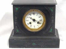 Appraisal: A Victorian slate striking mantel clock with malachite inlay circa