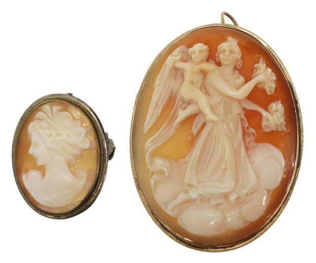 Appraisal: lot of Cameo shell pendant brooches the oval carved shell