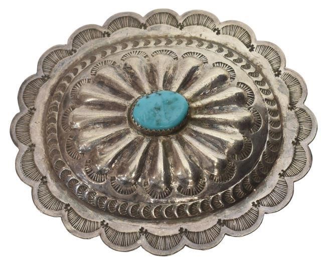 Appraisal: Native American silver content unknown belt buckle likely Navajo concho-form