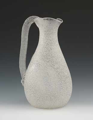 Appraisal: A Hand Blown Overshot Glass Pitcher for Iced Beverages ca