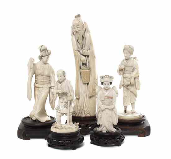 Appraisal: A Collection of Japanese and Chinese Ivory Figures comprising a