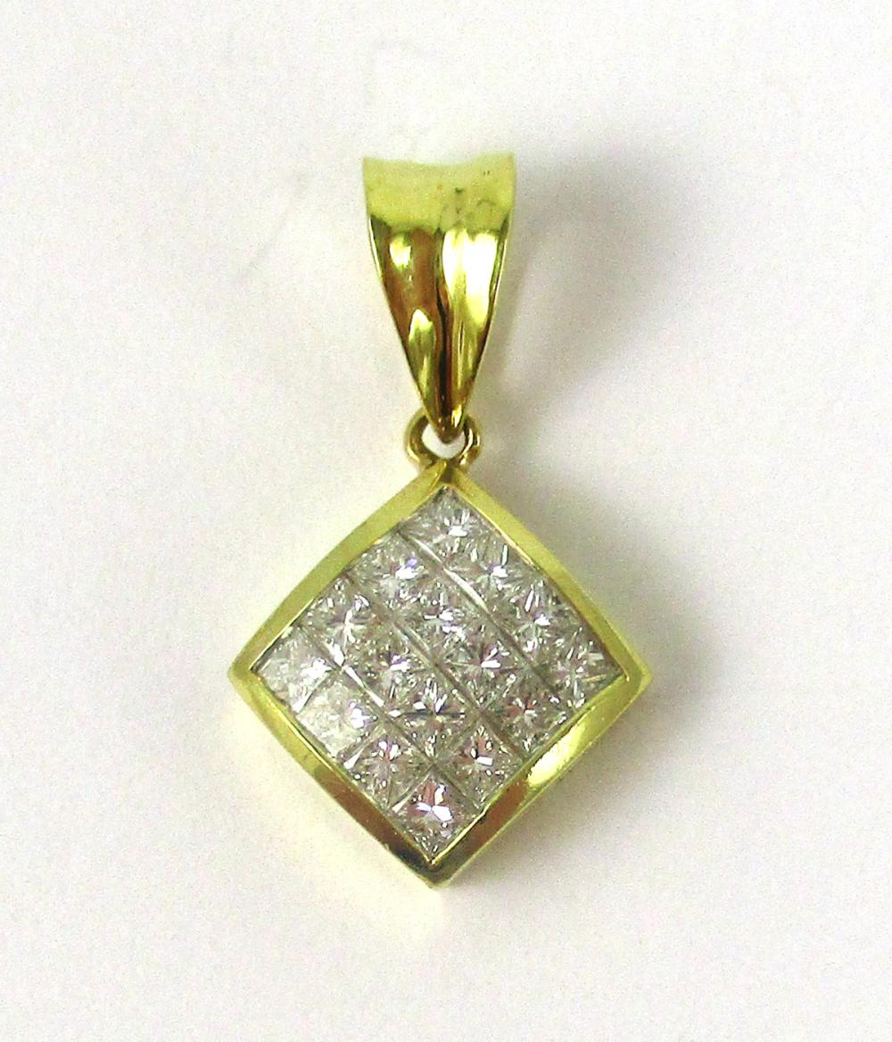 Appraisal: DIAMOND AND EIGHTEEN KARAT GOLD PENDANT invisible set with princess-cut