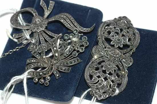 Appraisal: THREE MARCASITE BROOCHES IN SILVER