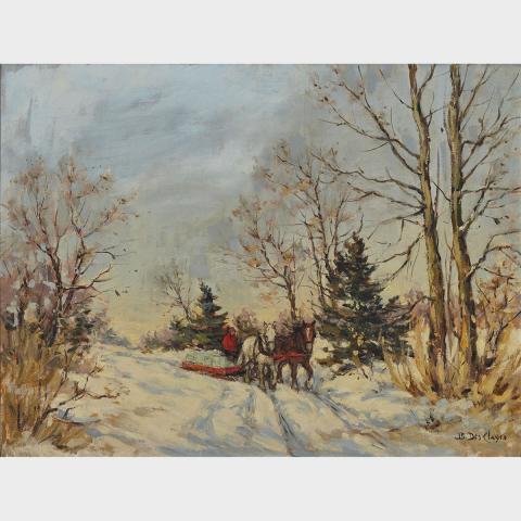 Appraisal: BERTHE DES CLAYES HAULING ICE oil on canvas signed height