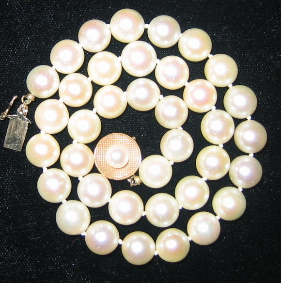 Appraisal: PEARL NECKLACE - mm cultured pearl necklace with k round