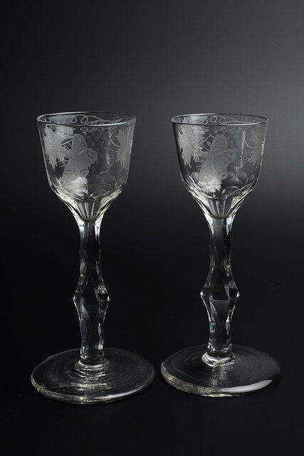 Appraisal: A PAIR OF TH CENTURY WINE GLASSES the partly faceted