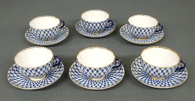 Appraisal: - Set of six Imperial porcelain cobalt tulip pattern cups