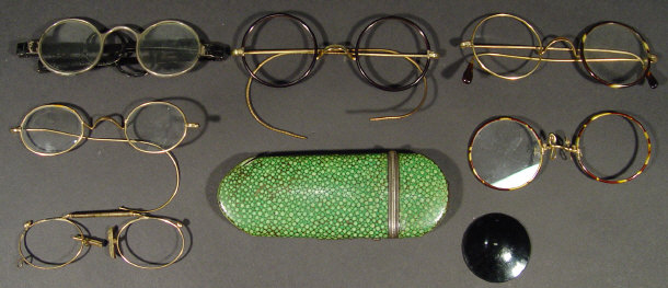 Appraisal: Shagreen spectacle case together with six pairs of gold silver