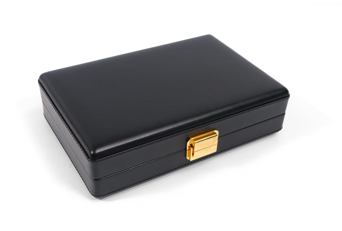 Appraisal: SCATOLA DEL TEMPO POCKET WATCH CASE Black leather with gold