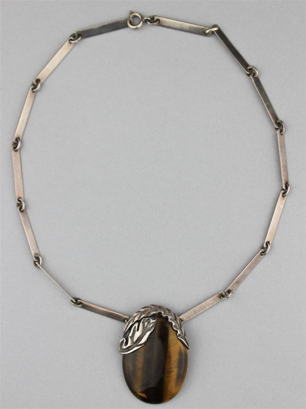 Appraisal: STERLING AND TIGER EYE NECKLACE the sterling linked chain with