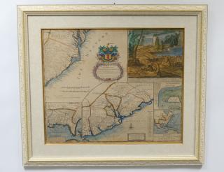 Appraisal: ANTIQUE HAND COLORED MAP Depicting the Carolinas Measuring by Framed